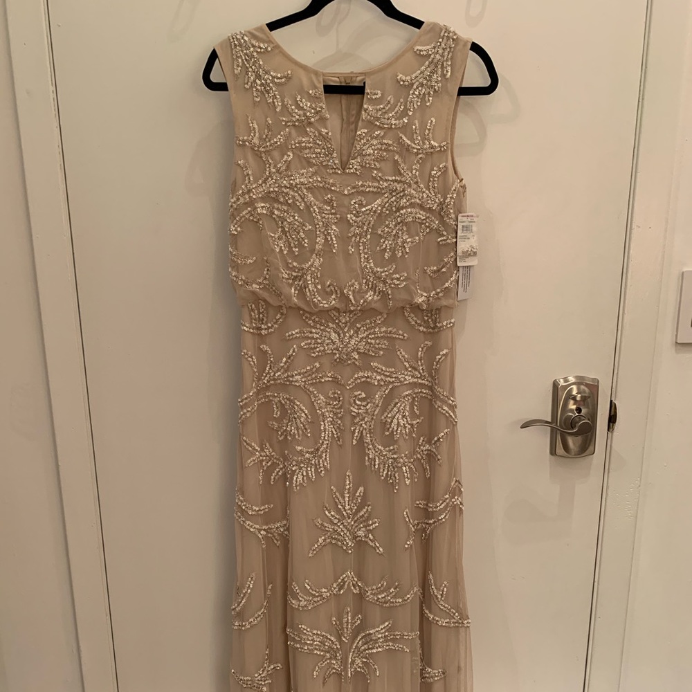 Aidan mattox champagne sleeveless beaded gown 6